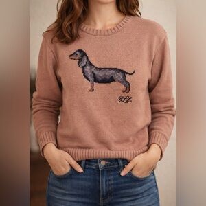 Ralph Lauren Tan Sweater with Dachshund Motif